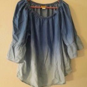 Ruby Red Cold Shoulder Denim top  *BOGO*